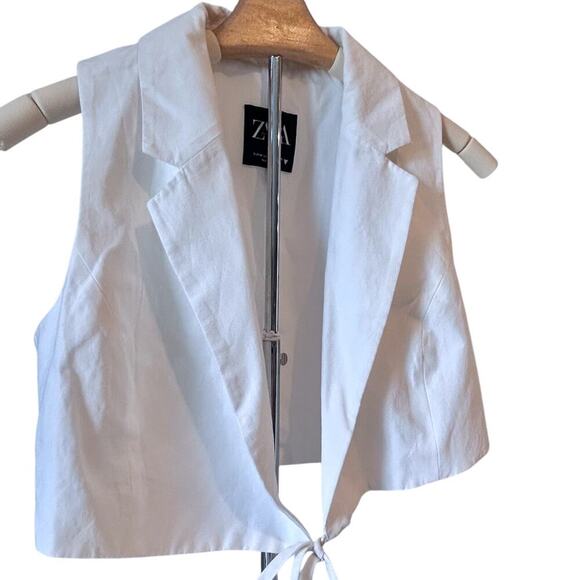 ZARA Tie Front Crop Top White Sleeveless Glam Coquette Luxury Capsule Size MED - Picture 3 of 9